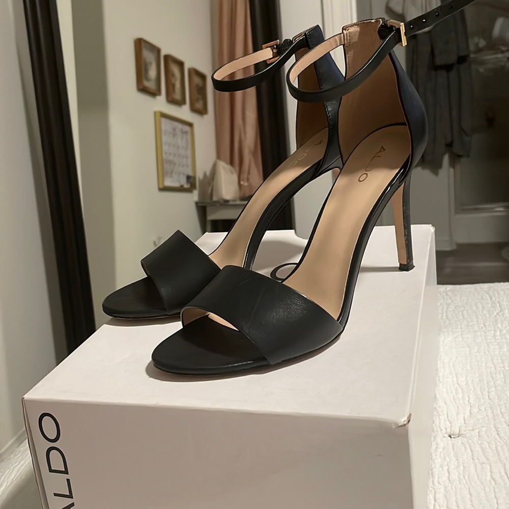 Black leather heels